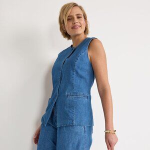Lands End denim button front vest, size M